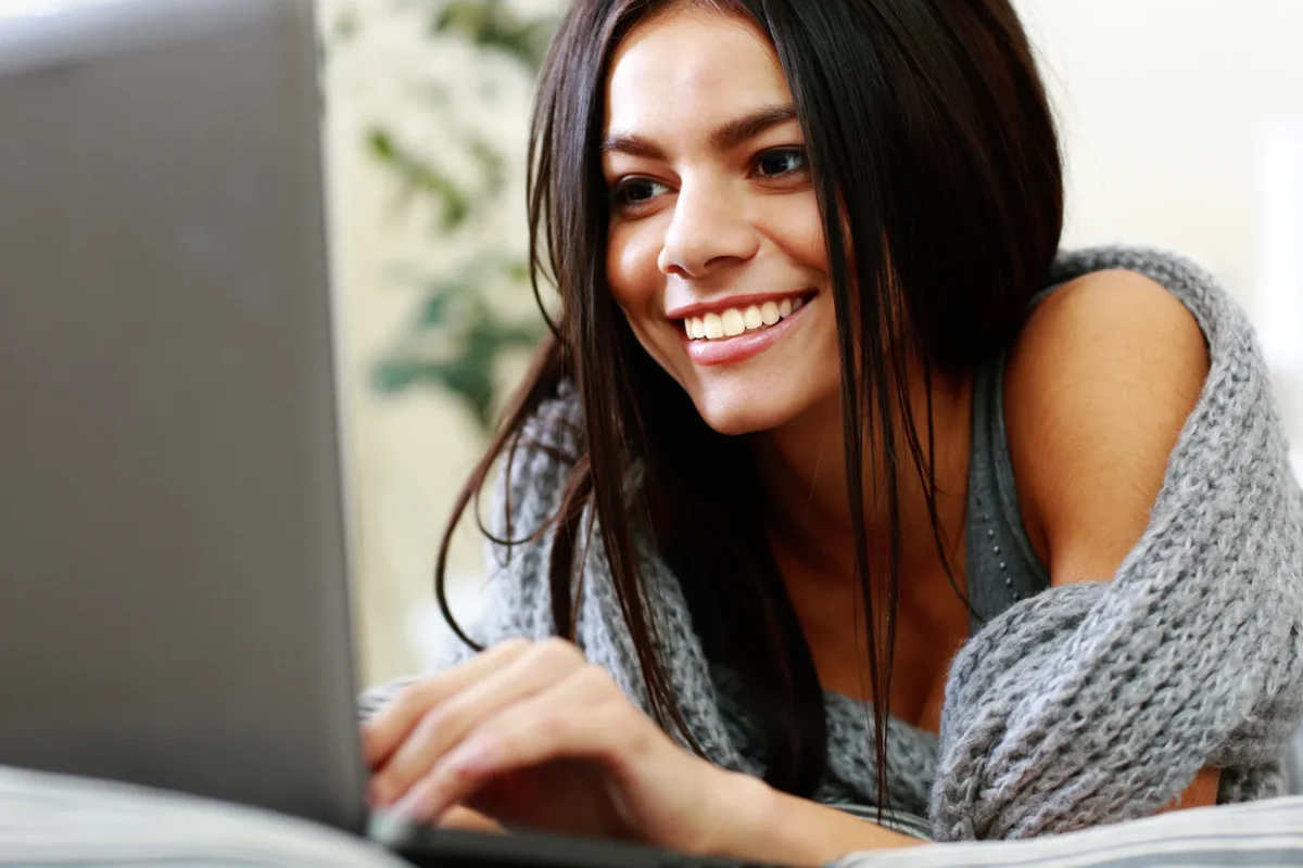 happy smiling woman laptop